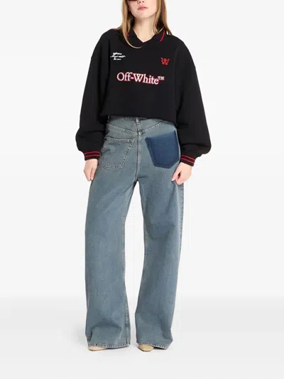 Off-white Polo Collar Cropped Sweatshirt In Black