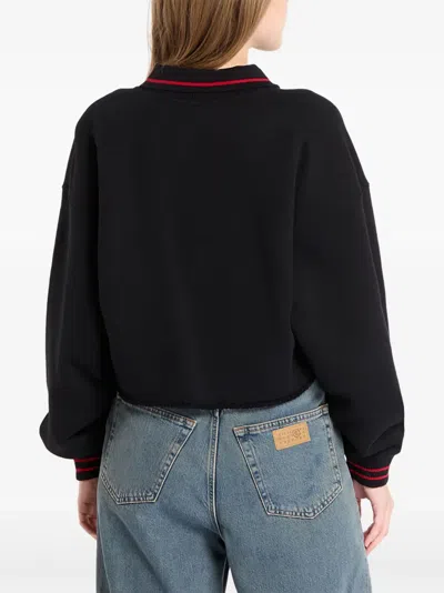 Off-white Polo Collar Cropped Sweatshirt In Black