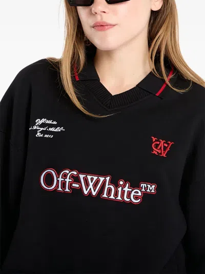 Off-white Polo Collar Cropped Sweatshirt In Black