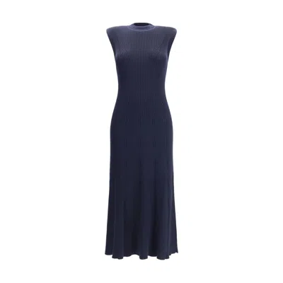 Sa Su Phi Ribbed Cashmere Silk Sleeveless Long Dress In Blue