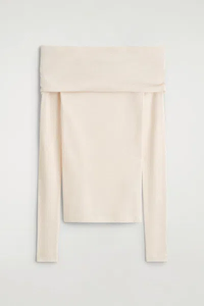 Cos Off-the-shoulder Merino Wool Top In White