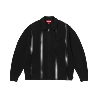 Pre-owned Supreme Stripe Zip Up Polo Sweater 'black' | Men's Size S