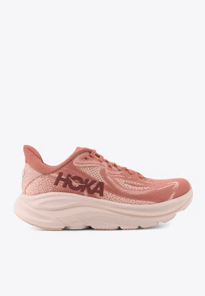 Hoka Clifton 10 Rubber-trimmed Jacquard-mesh Sneakers In Pink