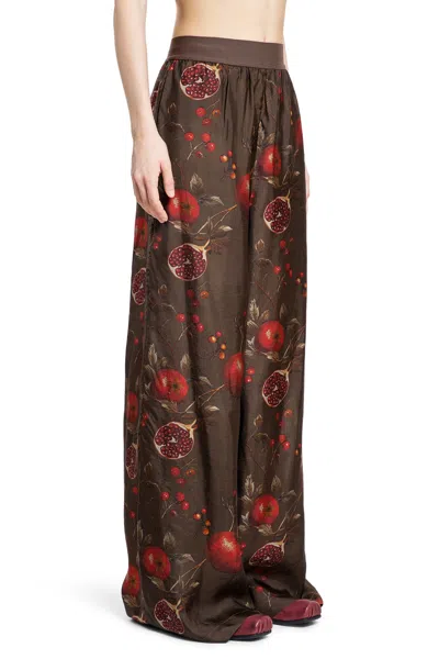 Uma Wang Wide-leg Pansy Pants With Contrasting Pomegranate Design In Brown