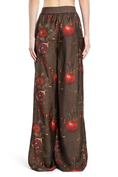 Uma Wang Wide-leg Pansy Pants With Contrasting Pomegranate Design In Brown