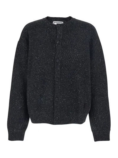 Wooyoungmi Grey Crewneck Cardigan With Logo Detail On The Rear In Wool Blend Man In Gray