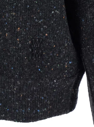 Wooyoungmi Grey Crewneck Cardigan With Logo Detail On The Rear In Wool Blend Man In Gray