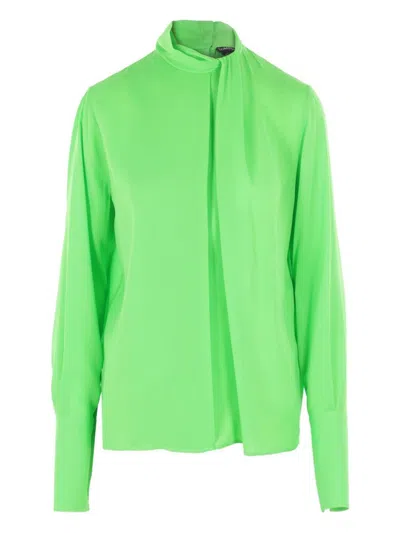 Tom Ford Keyhole Cutout Washed Silk Georgette Top In Multi