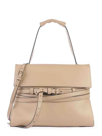 Moschino Tie Me Medium Handbag In Neutral
