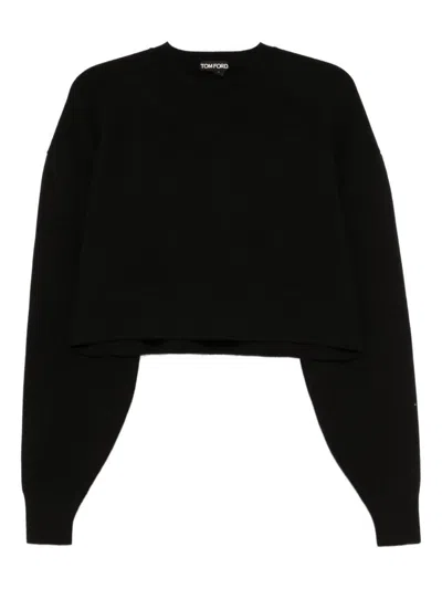 Tom Ford Sculptural Double Face Virgin Wool Blend Crop Sweater In Black