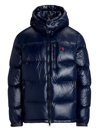Polo Ralph Lauren Hooded Quilted Bomber Jacket Pockets In Blue