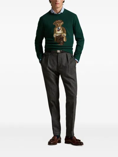 Polo Ralph Lauren Crew Neck Knit Sweater With Ribbed Textures In Green