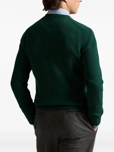 Polo Ralph Lauren Crew Neck Knit Sweater With Ribbed Textures In Green