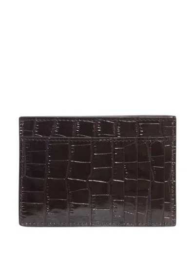 Tom Ford Croc-effect Leather Cardholder In Brown