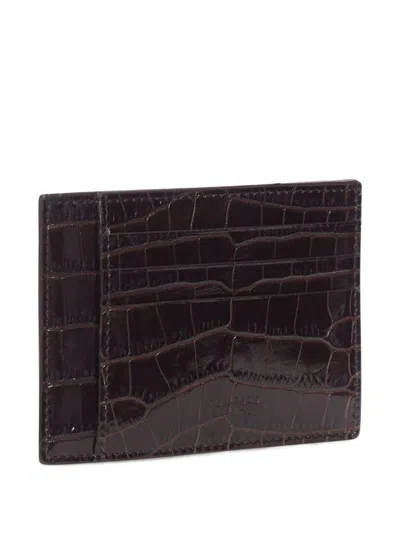 Tom Ford Croc-effect Leather Cardholder In Brown