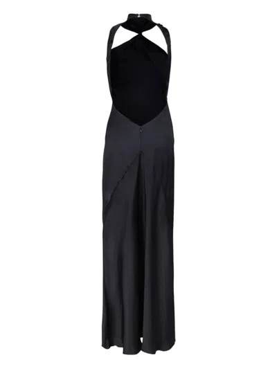 Attico Asymmetrical Midi Dress With Raw Edge Detail In Black