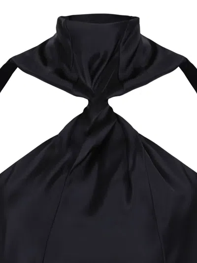 Attico Asymmetrical Midi Dress With Raw Edge Detail In Black