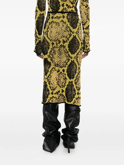 Attico Knee-length Bodycon Python Print Skirt In Yellow