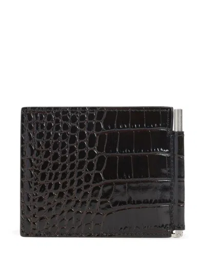 Tom Ford Crocodile Embossed Bi-fold Wallet Clip In Black