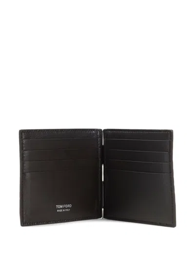 Tom Ford Crocodile Embossed Bi-fold Wallet Clip In Black