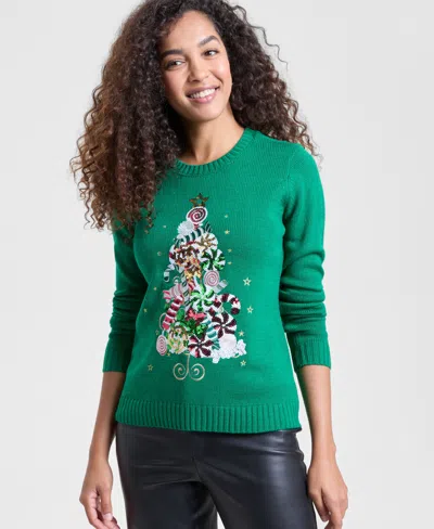 Holiday Lane Women's Candy Tree Graphic Sweater, Macy's Exclusive In Green
