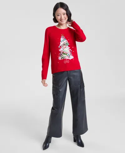 Holiday Lane Petite Candy Tree Crewneck Sweater, Macy's Exclusive In Red