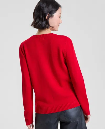 Holiday Lane Petite Candy Tree Crewneck Sweater, Macy's Exclusive In Red