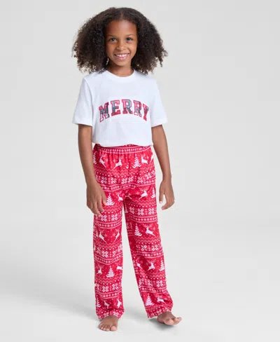 Holiday Lane Kids 2t-16 Deer Fair Isle Fleece Pajama Pants, Macy's Exclusive In Pink