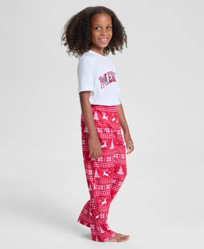 Holiday Lane Kids 2t-16 Deer Fair Isle Fleece Pajama Pants, Macy's Exclusive In Pink