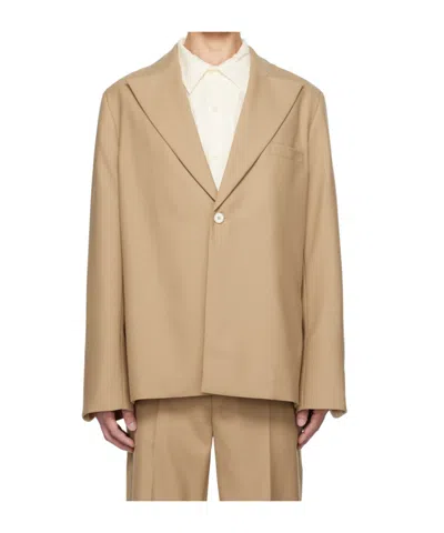 Séfr Single Breasted Blazer Notch Lapel Chest Pocket In Brown
