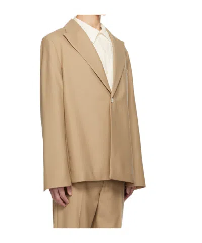Séfr Single Breasted Blazer Notch Lapel Chest Pocket In Brown