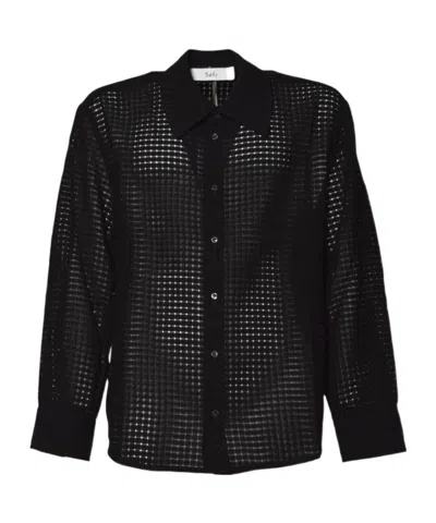 Séfr Grid-patterned Long-sleeve Shirt With Button-down Front In Black