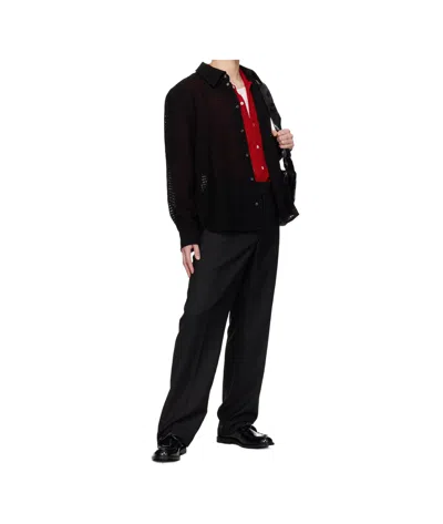 Séfr Grid-patterned Long-sleeve Shirt With Button-down Front In Black