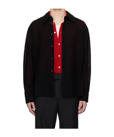 Séfr Grid-patterned Long-sleeve Shirt With Button-down Front In Black