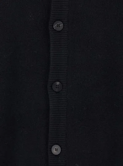 Wooyoungmi Black Crewneck Cardigan With Logo Patch On The Rear And Ribbed Trims In Wool Blend Man In Black