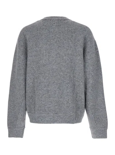 Wooyoungmi Grey Crewneck Cardigan With Logo Detail On The Rear In Wool Blend Man In Gray