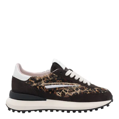 Date D.a.t.e. Leopard Print Pony Skin And Suede Running Sneakers In Black