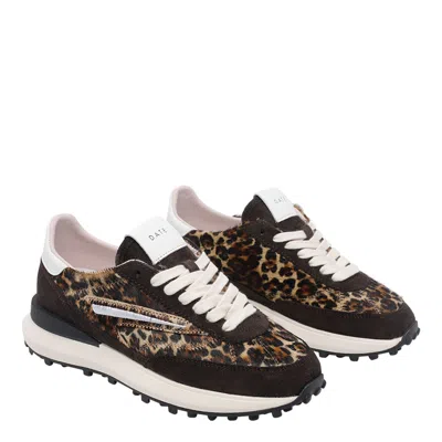 Date D.a.t.e. Leopard Print Pony Skin And Suede Running Sneakers In Black