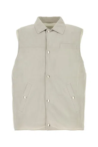 Brunello Cucinelli Leather Vest With Sleeveless Design And Slip Pockets In Neutral