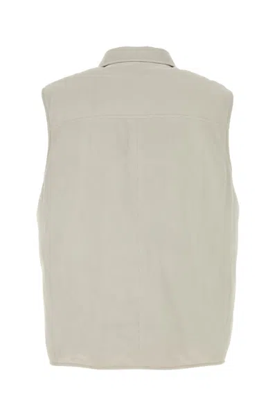 Brunello Cucinelli Leather Vest With Sleeveless Design And Slip Pockets In Neutral