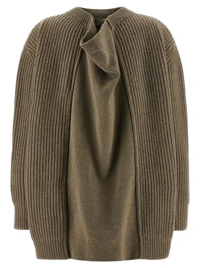 Mm6 Maison Margiela Oversized Wool Blend Sweater With Crew Neck In Brown
