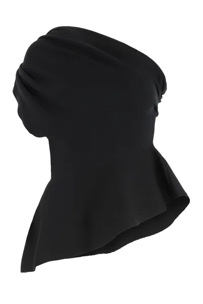 Khaite Aimee Asymmetric One-shoulder Wool-blend Peplum Top In Black