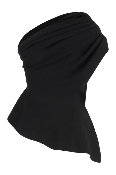 Khaite Aimee Asymmetric One-shoulder Wool-blend Peplum Top In Black