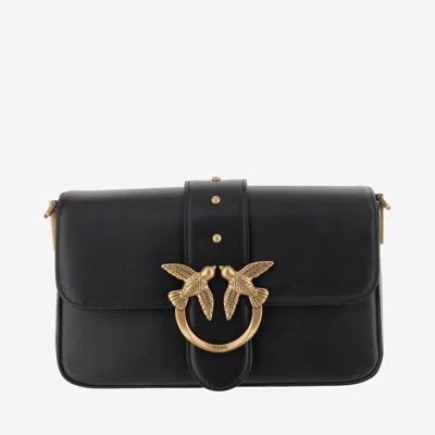 Pinko Mini Love Bag Slouchy Shoulder Bag In Leather With Two Straps In Black