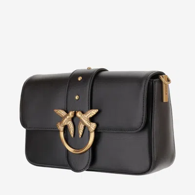 Pinko Mini Love Bag Slouchy Shoulder Bag In Leather With Two Straps In Black