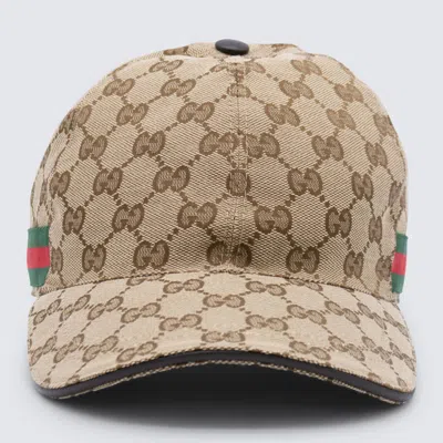 Gucci Men Beige Baseball Cap With Web Detail On The Side In Gg Canvas Man In Brown