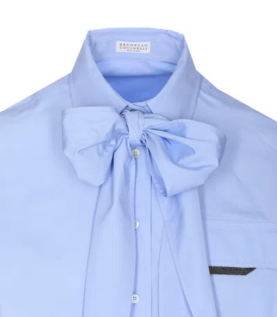 Brunello Cucinelli Bow Pocket Long Sleeve Shirt In Blue