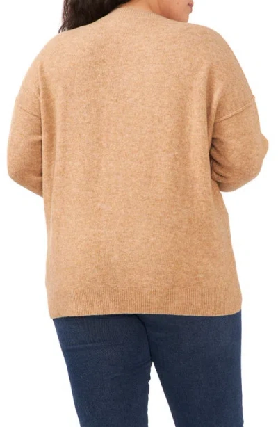 Vince Camuto Plus Size Cozy Crewneck Long-sleeve Extend-shoulder Sweater In Brown