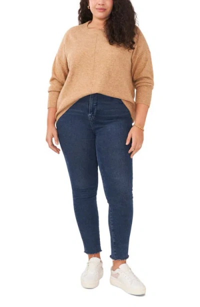 Vince Camuto Plus Size Cozy Crewneck Long-sleeve Extend-shoulder Sweater In Brown