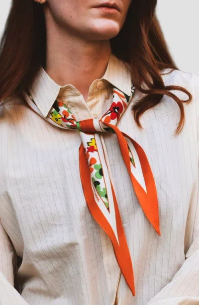 Jessie Zhao New York Silk Diamond Scarf Of Afternoon Garden In Brown